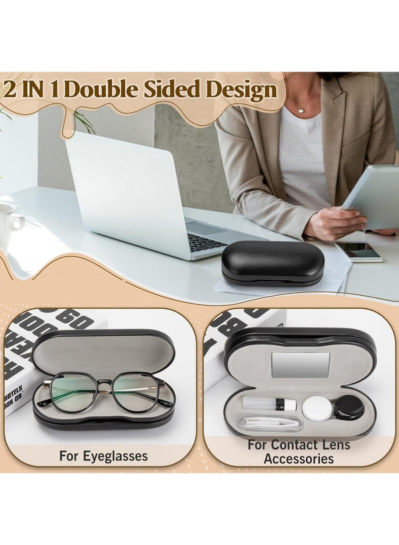 يوجي 2 في 1 حالة النظارات ، عدسة الاتصال والنظارات حالة النظارات المحمولة مزدوجة الجانبين مع إزالة المرآة المضغوطة المدمجة وحل عدسة الاتصال مجموعة تخزين زجاجات للسفر في الهواء الطلق يوميا لنا (أسود) - Image 2